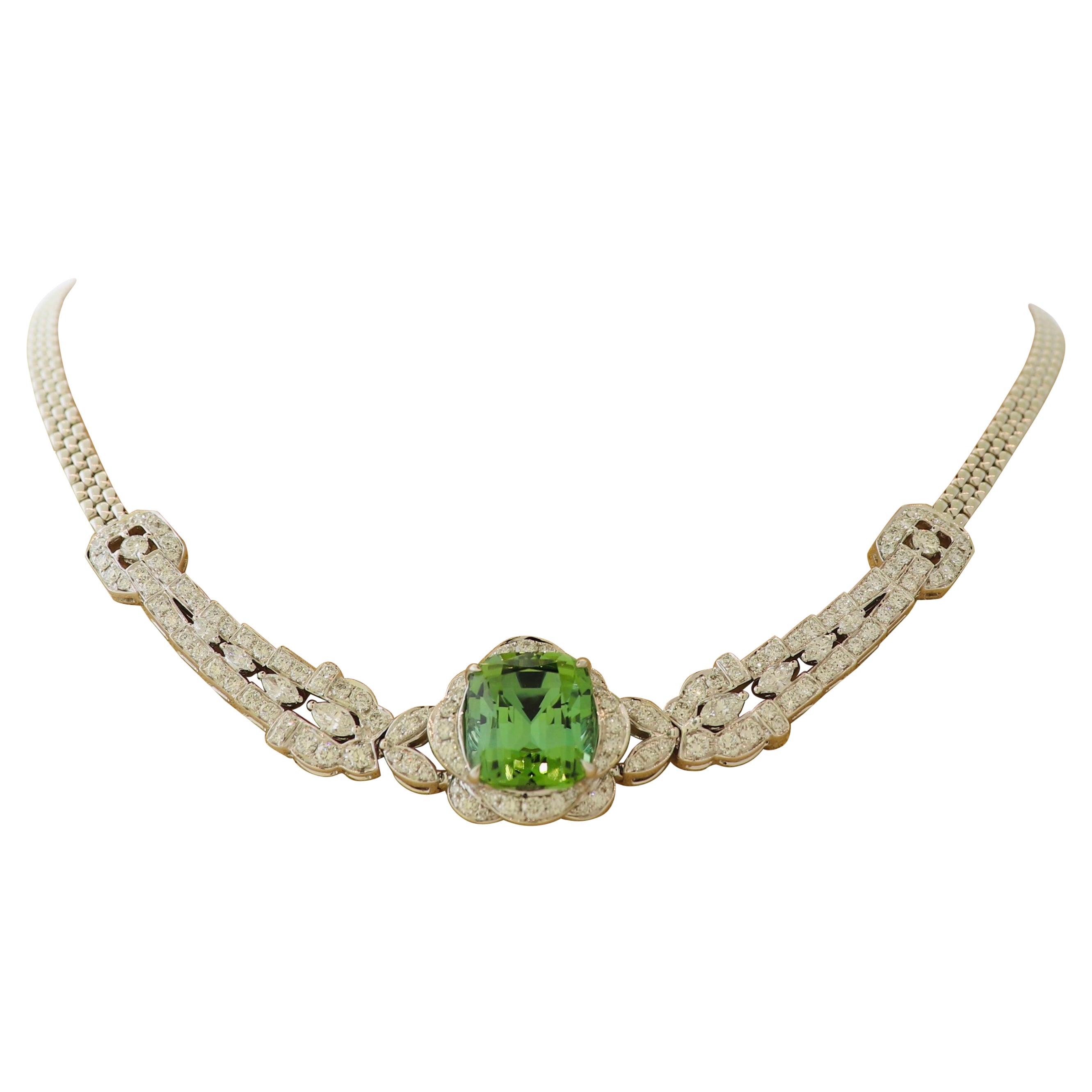 Diamond tourmaline necklace. For Sale