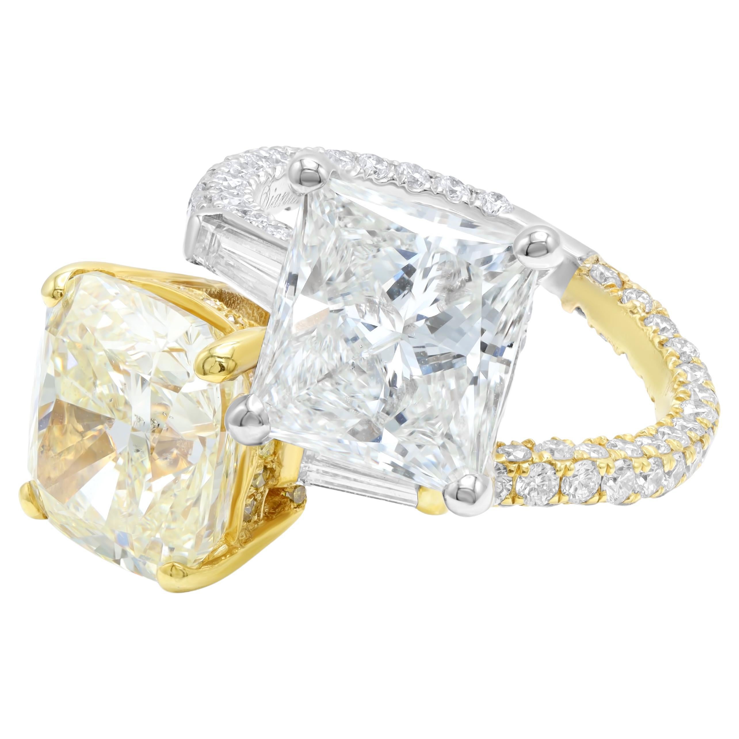 Diana M. Princess Cut 4.01ct I SI1 and 5.24ct Yellow Diamond Cocktail Ring  For Sale