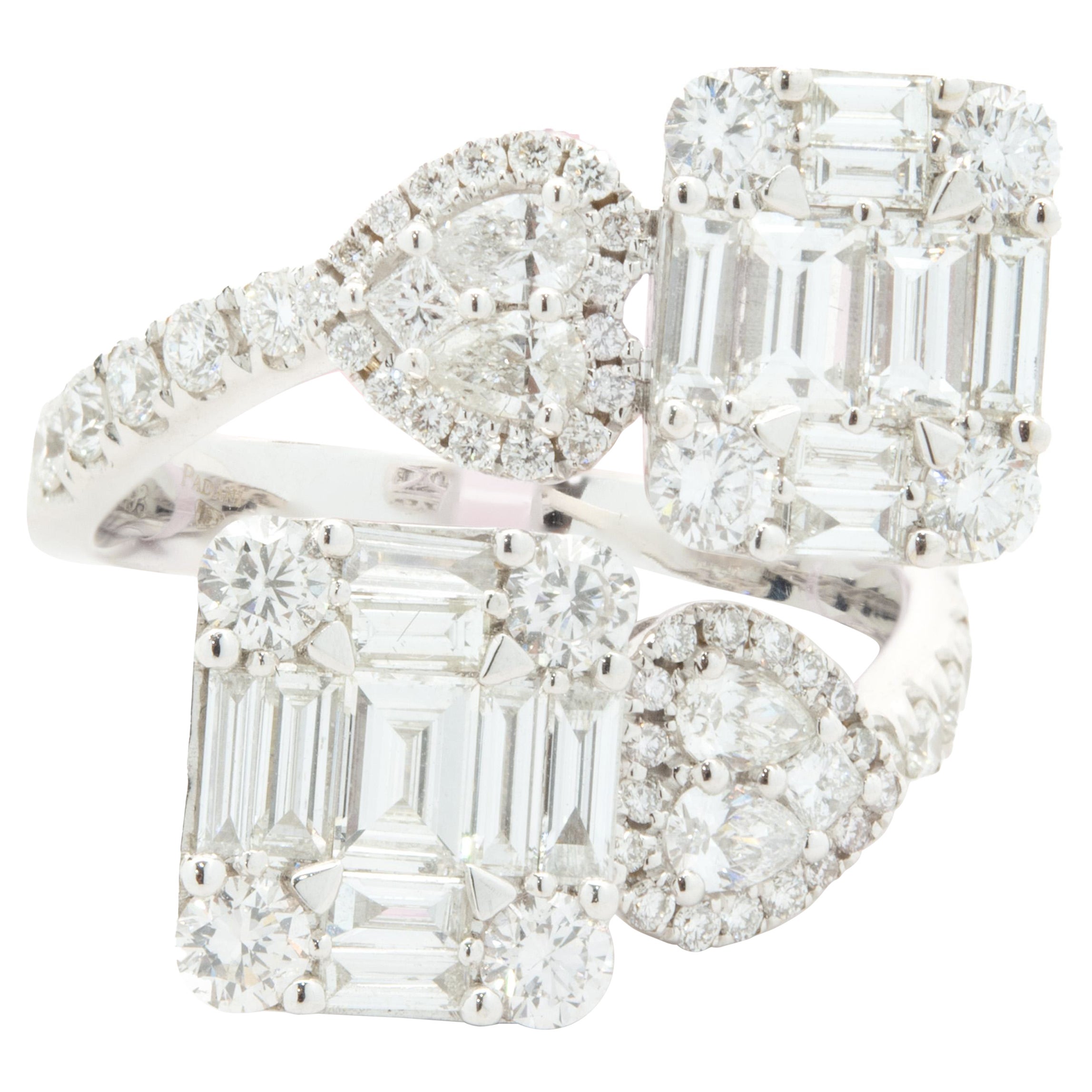 18 Karat White Gold Mosaic Set Diamond Heart Bypass Ring For Sale