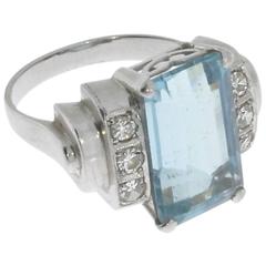 1930 Art Deco Aquamarine Diamond Platinum Ring
