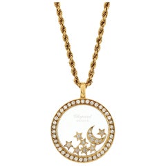 Chopard Happy Diamonds Moon and 7 Stars Round Pendant Necklace 18K Yellow Gold