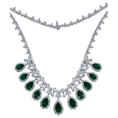 Diana M. Certified 34.51 Carat Zambian Emerald and Diamond Necklace