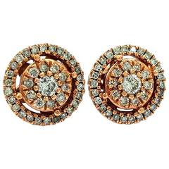 Vintage Le Vian 14kt Rose Gold 1.25 Carat White Diamond Cluster Stud Earrings
