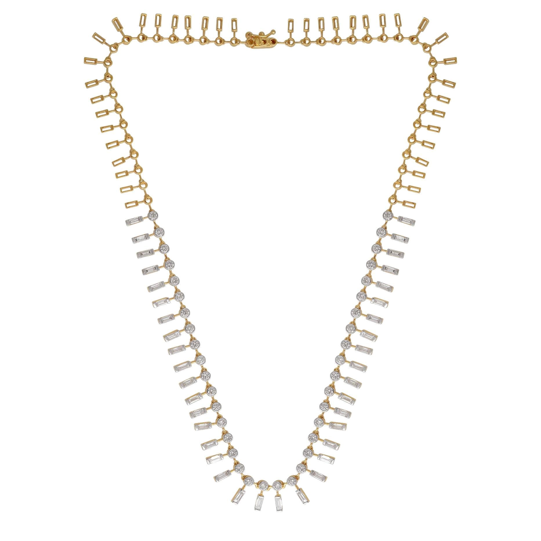 7.20 Carat Baguette & Round Diamond Charms Necklace 14 Karat Yellow Gold Jewelry