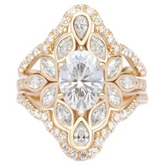 Ovaler 1,0 Karat Moissanit-Blumen-Verlobungsring mit Diamant-Ring Guard Lily #6