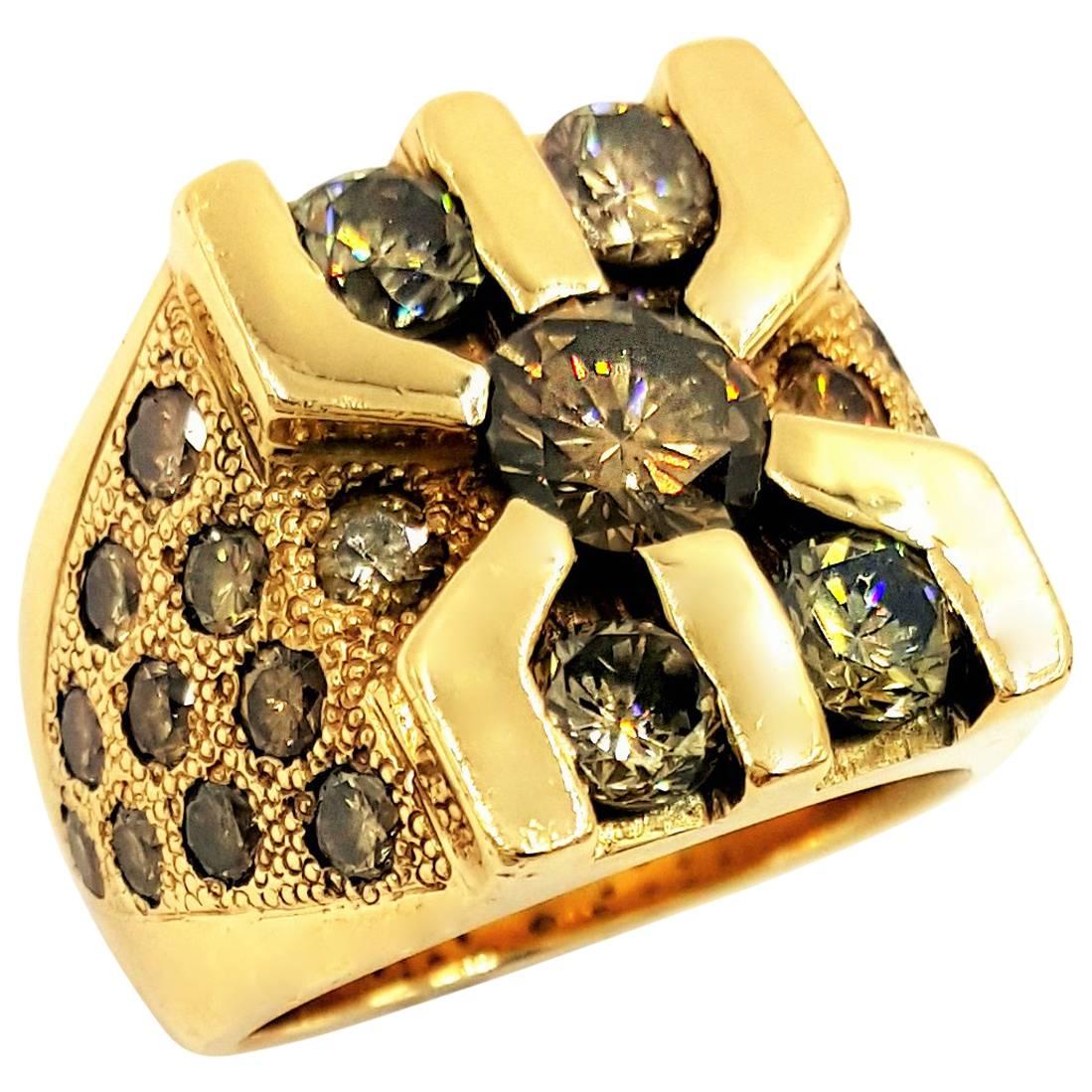 Custom 5.25 Carats Cognac Diamonds Gold "Godfather" Pinky Ring For Sale
