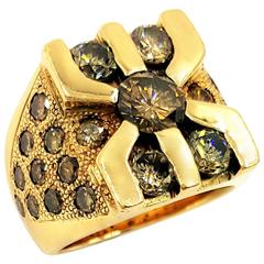 Custom 5.25 Carats Cognac Diamonds Gold "Godfather" Pinky Ring