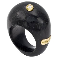 Wood Ebony Ring 18 Karat Yellow Gold and White Diamond