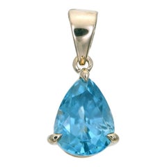 Orloff of Denmark, 14 Karat Gold Pendant, Natural 2.56 Carat Blue Zircon