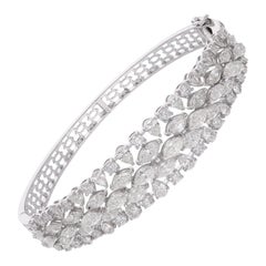 Bracelet jonc en or blanc 14 carats avec diamants taille marquise et poire, fait à la main