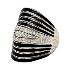 Roberto Coin Black Enamel And Diamond Cocktail Ring In 18K White Gold Size 8 