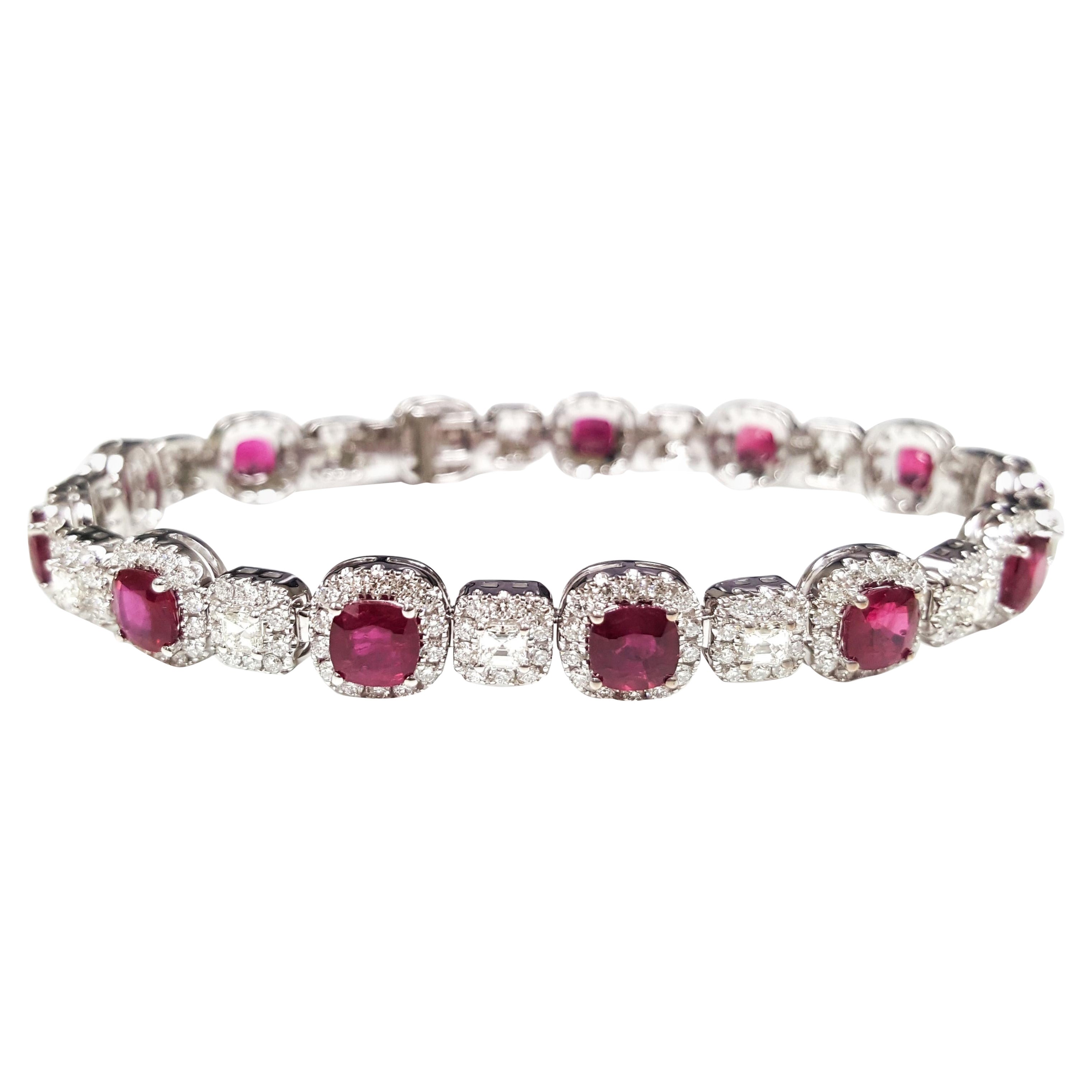 Pulsera de oro de 14 quilates con rubíes y diamantes - Rubí en cojín de 9,03 ct, calidad superior en venta
