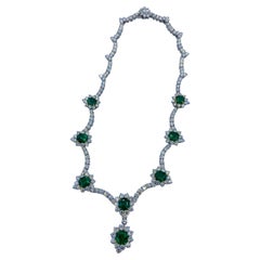 Emilio Jewelry Certified Muzo Colombian Vivid Green Emerald Diamond Necklace 