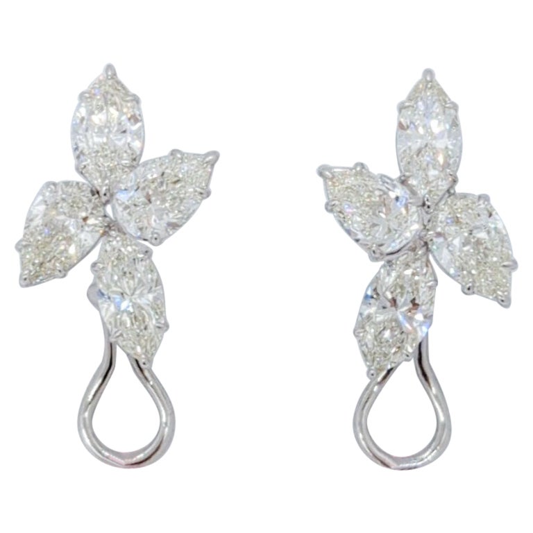 GIA Marquise & Pear Shape Diamond Lever Back Earrings in 18K White Gold For Sale