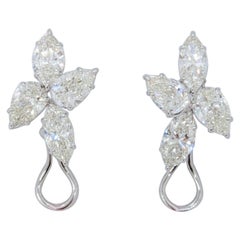Boucles d'oreilles à levier en or blanc 18 carats et diamants en forme de poire et de marquise GIA