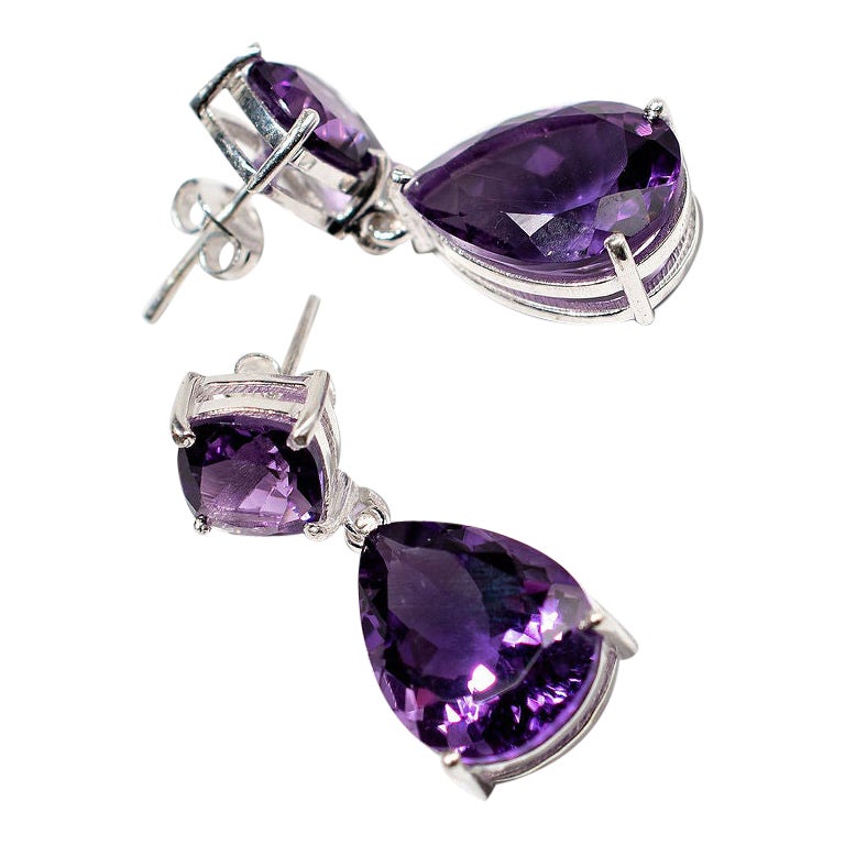 7ct Purple Amethyst Drop Earrings (handmade) – Sterling Silver