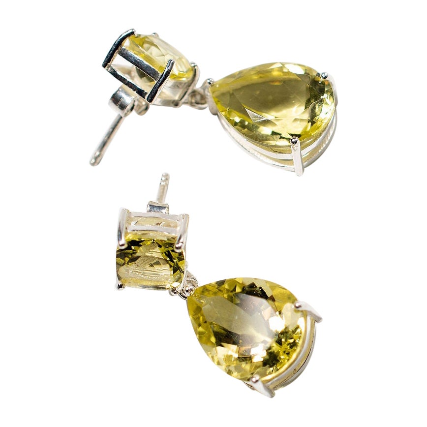 Boucles d'oreilles pendantes en quartz citron 7ct (fait à la main) - A Silver