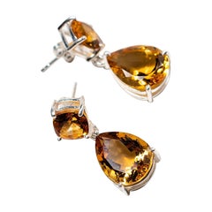 7ct Orange Citrine Drop Earrings (handmade) -  Sterling Silver 