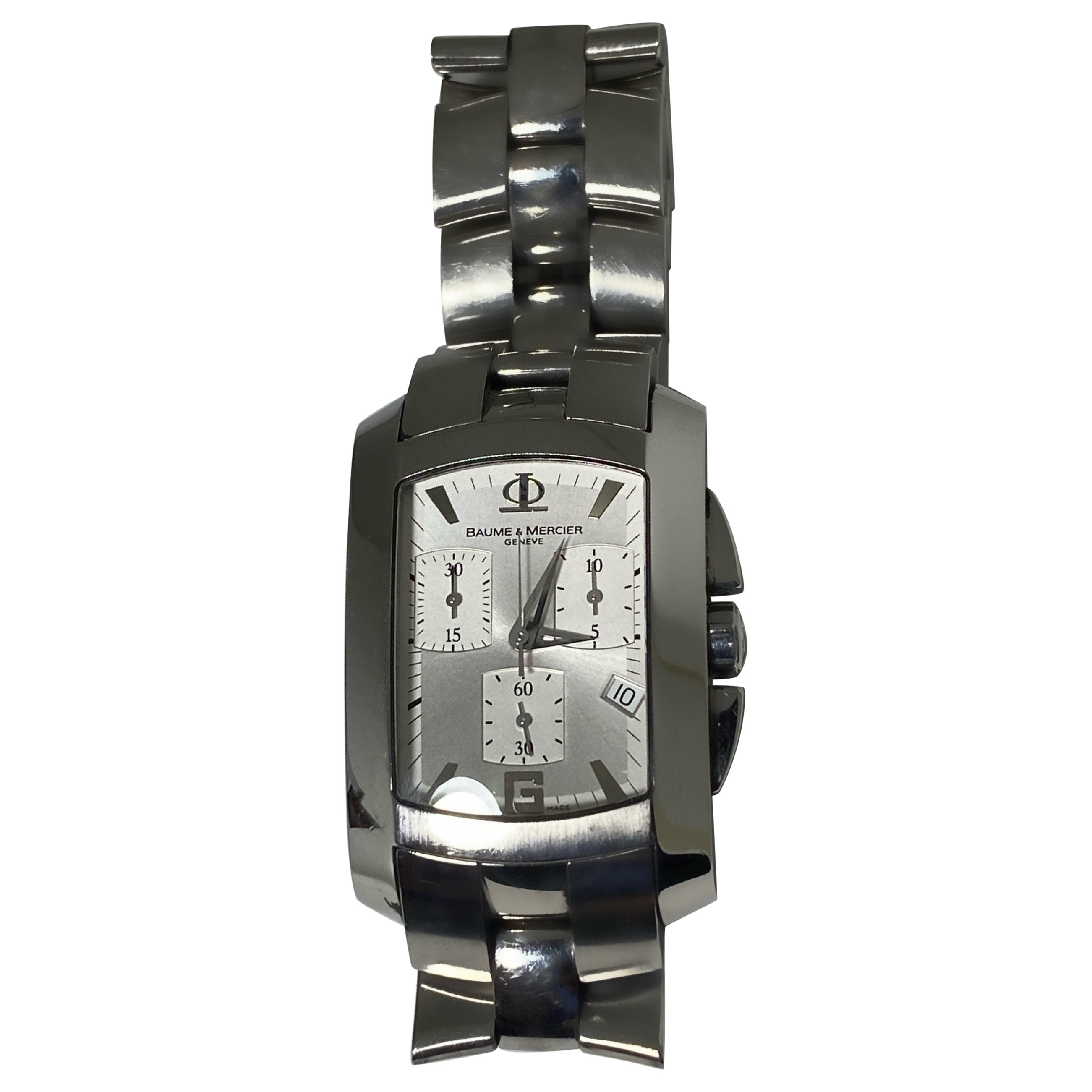 Baume & Mercier Hampton Milleis ref 8444 Mens Chronograph Rectangle Quartz Watch For Sale