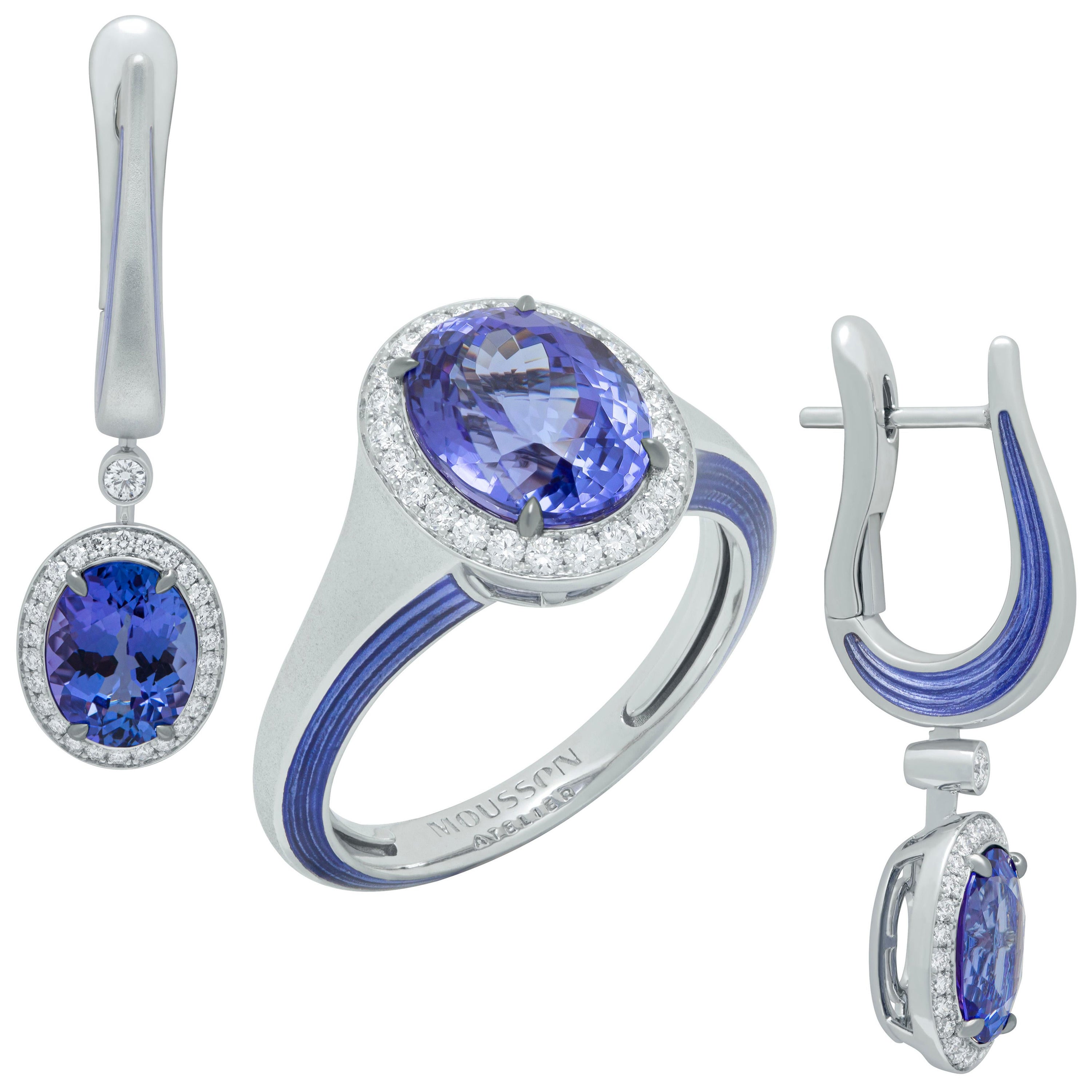 Tanzanite Diamants Or blanc 18 carats Émail New Classic Suite