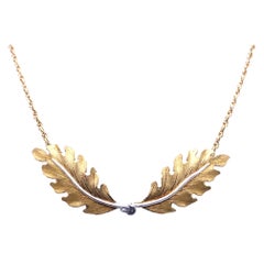 Vintage Buccellati 18 Karat Yellow White Gold Leaf Necklace, Circa 1960