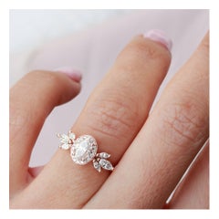 Ovaler Moissanit-Verlobungsring mit Diamant-Halo 1,30 Karat, einzigartig