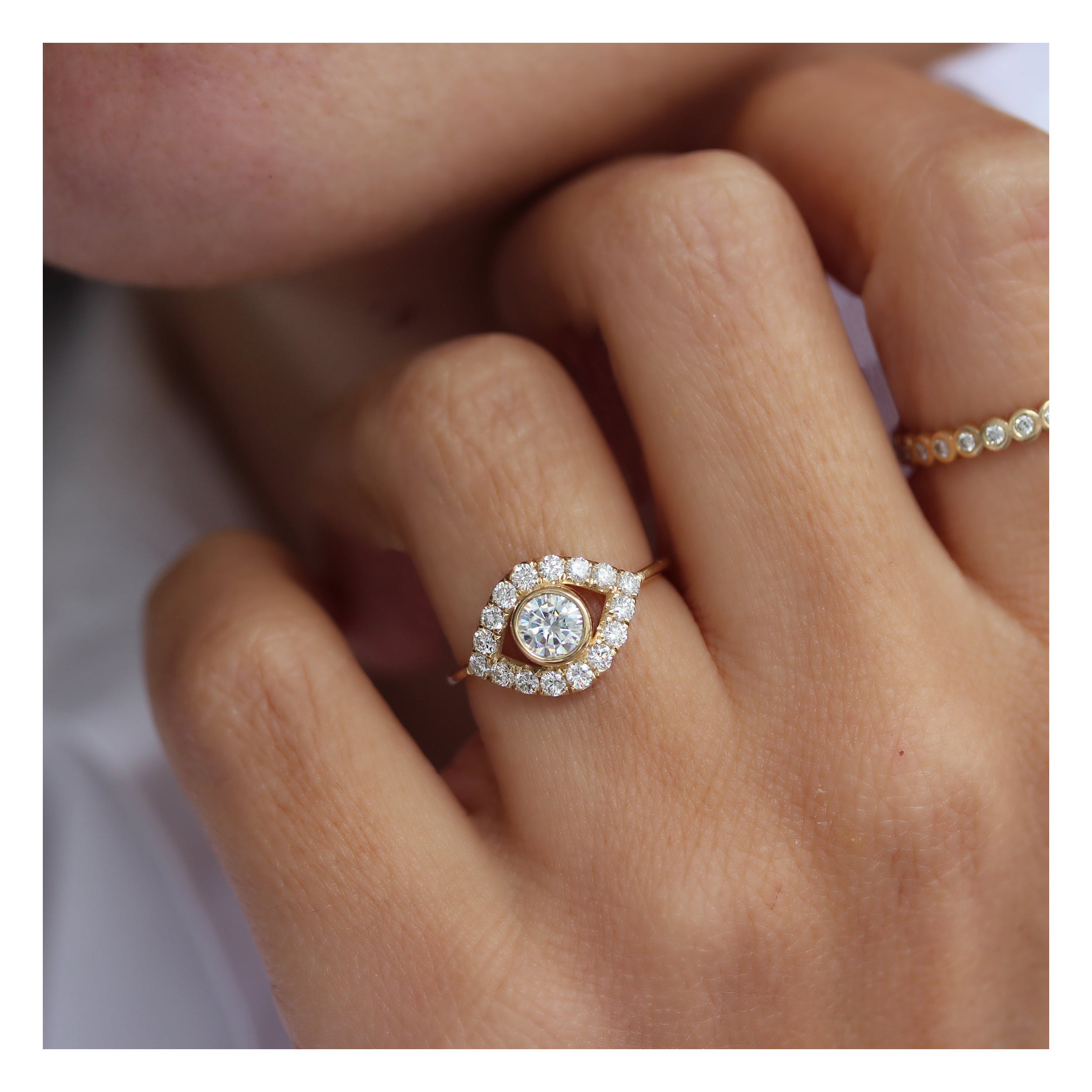Evil Eye Jumbo Diamond Unique and Dainty Ring, Anniversary Ring, Push Present For Sale