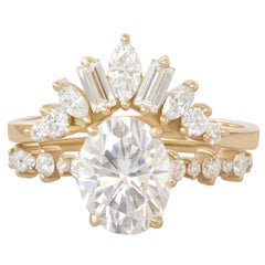 Oval Diamond Dots Band Elegant Engagement Two Ring Set - Margo & Ally V