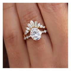 Ovaler Moissanit-Verlobungsring mit Diamant-Doten-Ring, Set aus zwei Ringen, Margo & Ally V