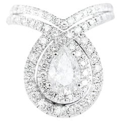 Pear Moissanite Unique Diamond Halo Engagement Two Rings set "Double Bliss" 