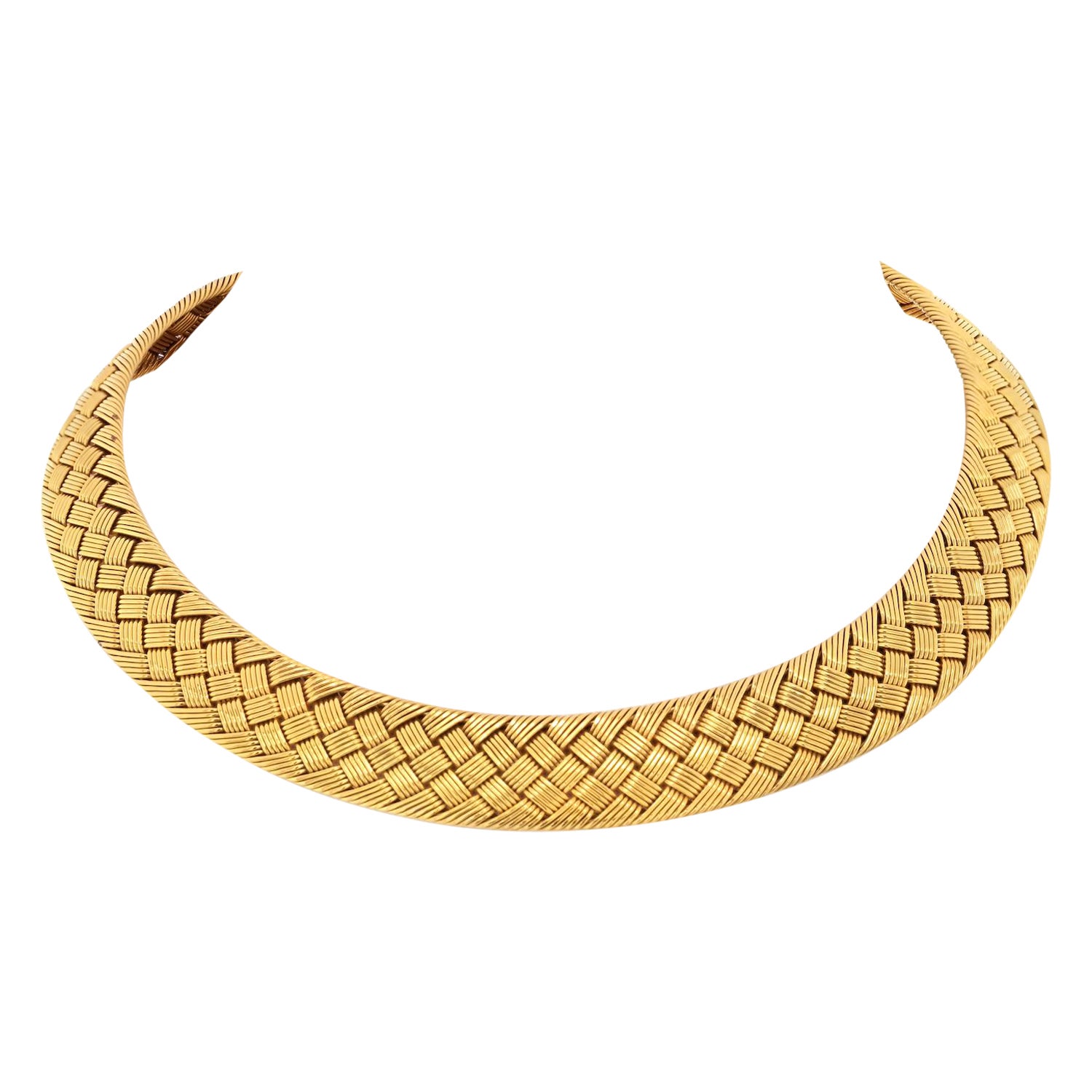Hermes Woven 18K Yellow Gold Vintage Collar French Necklace