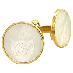 Used Mother-of-Pearl Gaming Counter Cufflinks in 18k Yellow Gold
