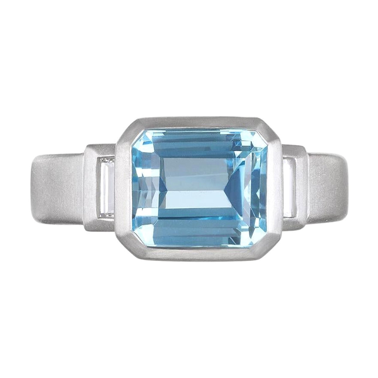Faye Kim Platinum Aquamarine Diamond 3-Stone Ring