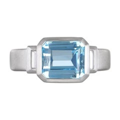 Anillo de 3 piedras Faye Kim Platino Aguamarina Diamante