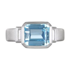 Platin-Aquamarin-Diamant-Ring mit 3 Steinen von Faye Kim