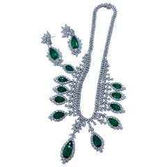 Used Emilio Jewelry Certified 168 Carat Royal Emerald Necklace And Earring Suite