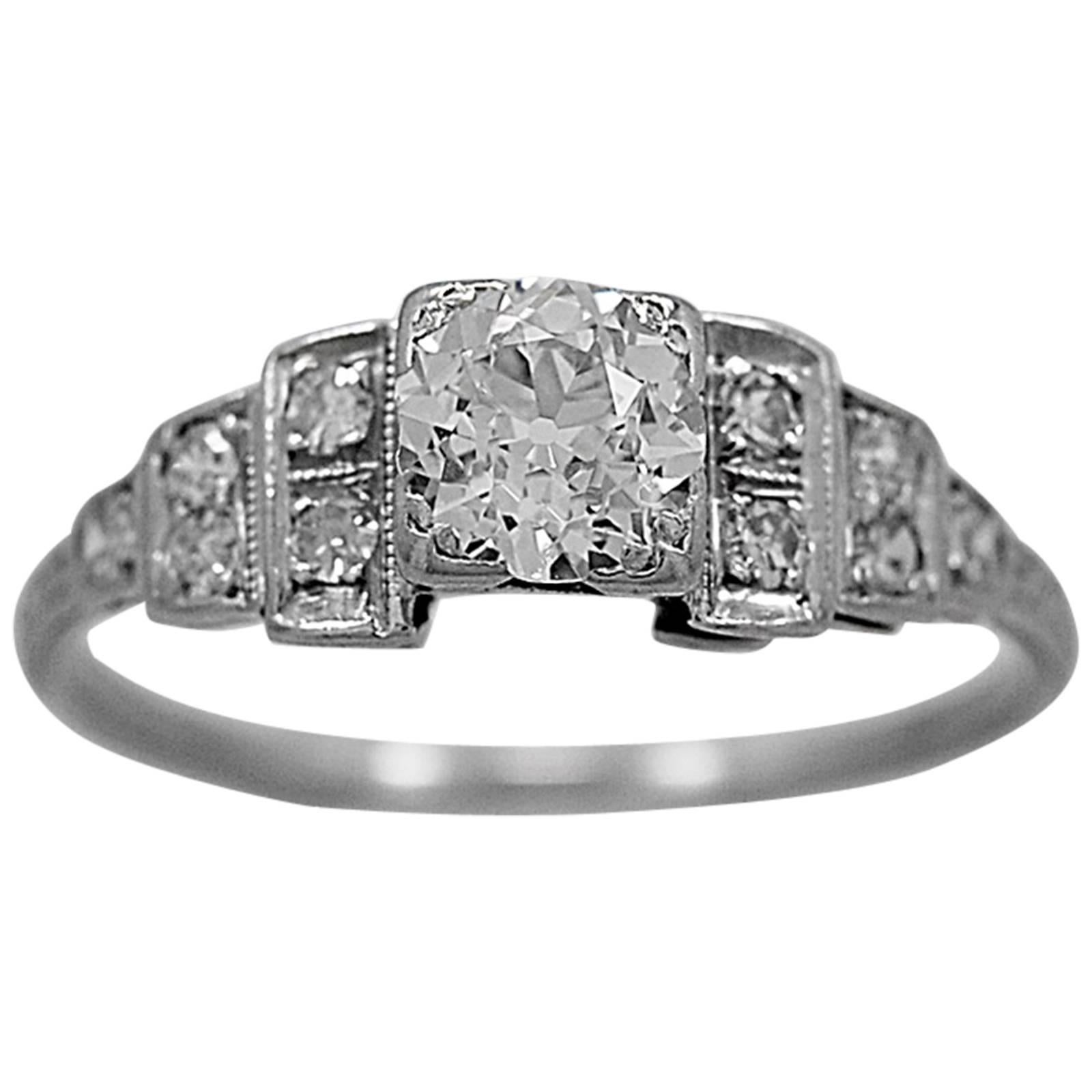 Antique Engagement Ring .50 Carat  Diamond Platinum Art Deco For Sale