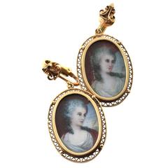 Antique Hand Painted Micro Portrait Clip-On Earrings 12