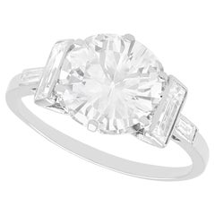 3.16 Carat Old Cut Diamond Solitaire Engagement Ring with Baguette Side Stones