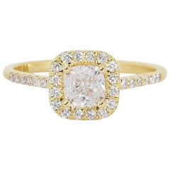 Ravishing 18k Yellow Gold Halo Ring w/ 1.03 ct Natural Diamonds AIG Certificate
