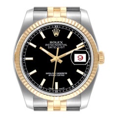 Rolex Datejust Steel Yellow Gold Black Dial Mens Watch 116233 Box Card