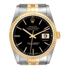 Rolex Datejust Steel Yellow Gold Black Dial Mens Watch 16233