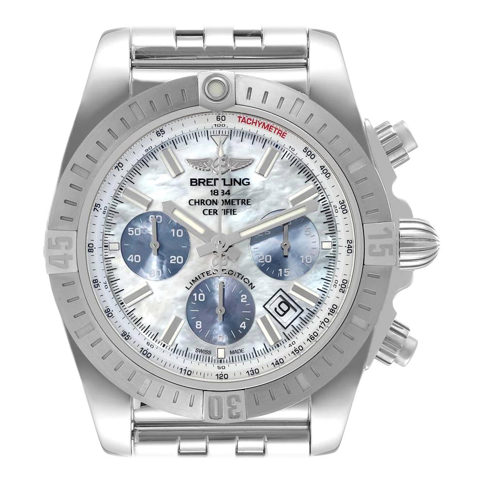 Breitling Chronomat 44 Airbourne Mother Of Pearl Dial Steel Mens Watch AB0115