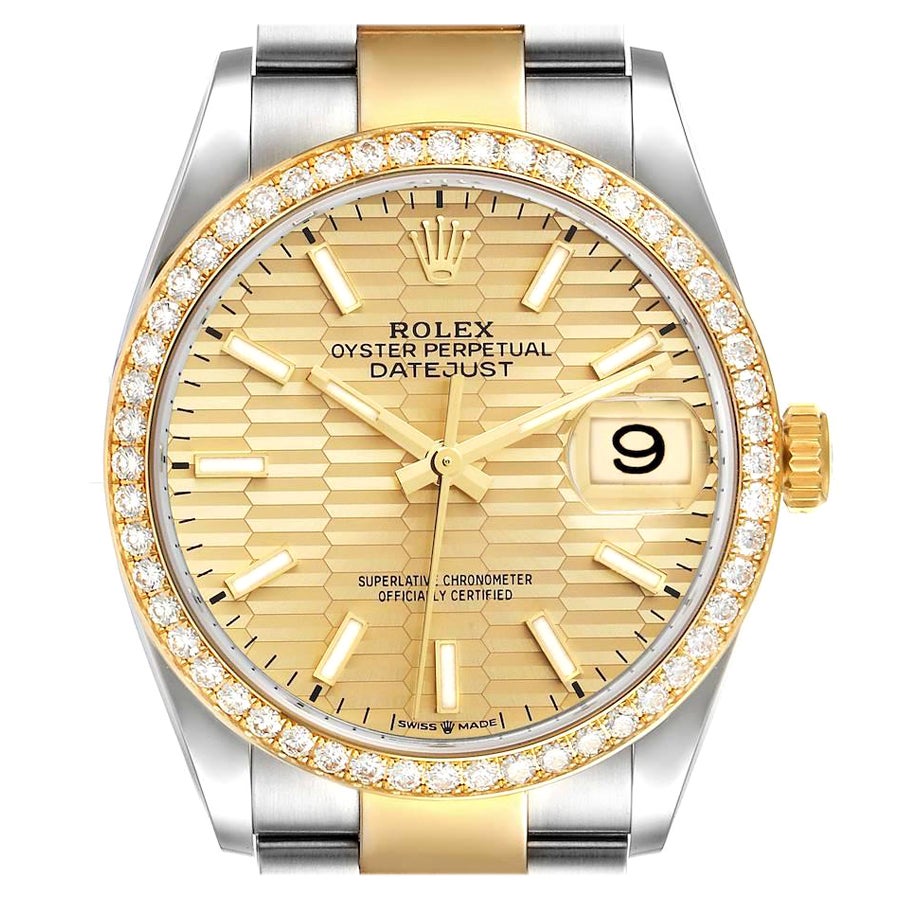 Rolex Datejust Steel Yellow Gold Fluted Dial Diamond Watch 126283 Unworn