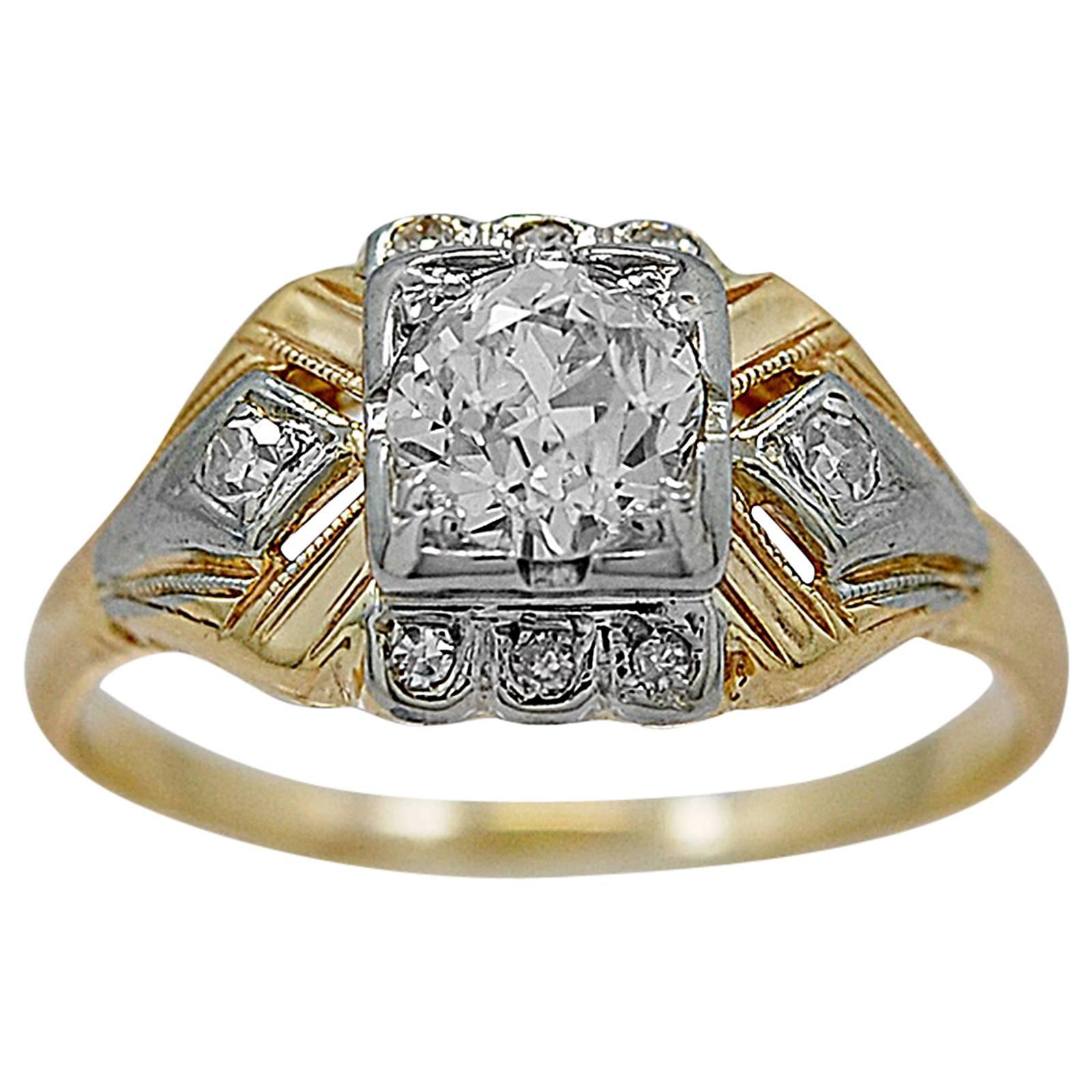 Art Deco .52 Carat Diamond Gold Engagement Ring 