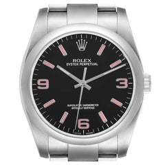 Rolex Oyster Perpetual 36 Pink Baton Black Dial Steel Watch 116000
