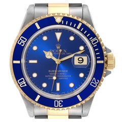 Vintage Rolex Submariner Blue Dial Steel Yellow Gold Mens Watch 16613 Box Papers