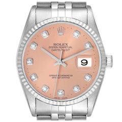 Rolex Datejust Steel White Gold Salmon Diamond Dial Mens Watch 16234 Box Papers