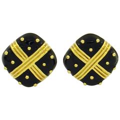 Hidalgo Black Enamel Gold Earrings 6
