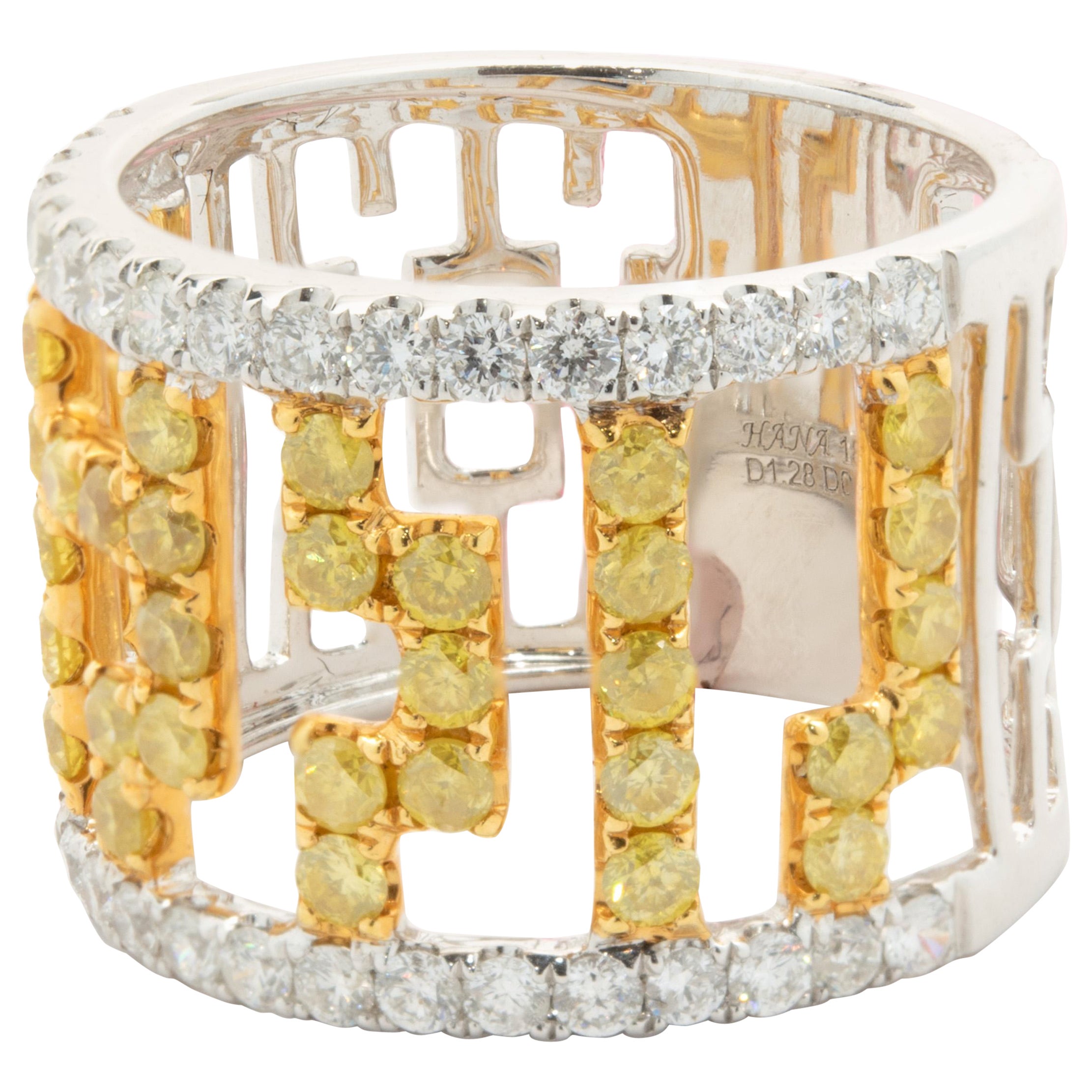 18 Karat White & Yellow Gold Fancy Yellow and White Diamond Cut Out Cigar Band For Sale